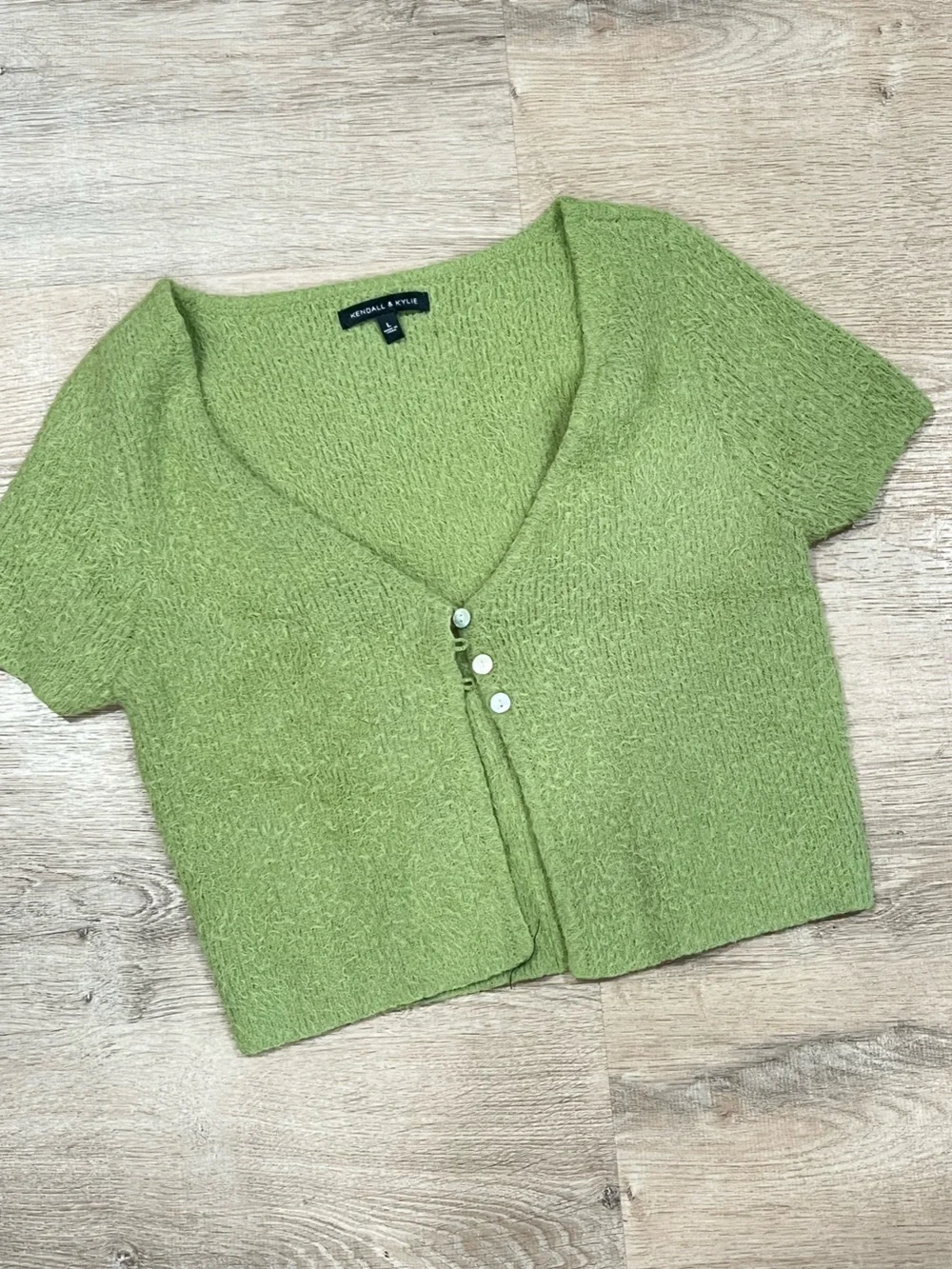 Kendall & Kylie Lime Green Short Sleeve Cropped Cardigan